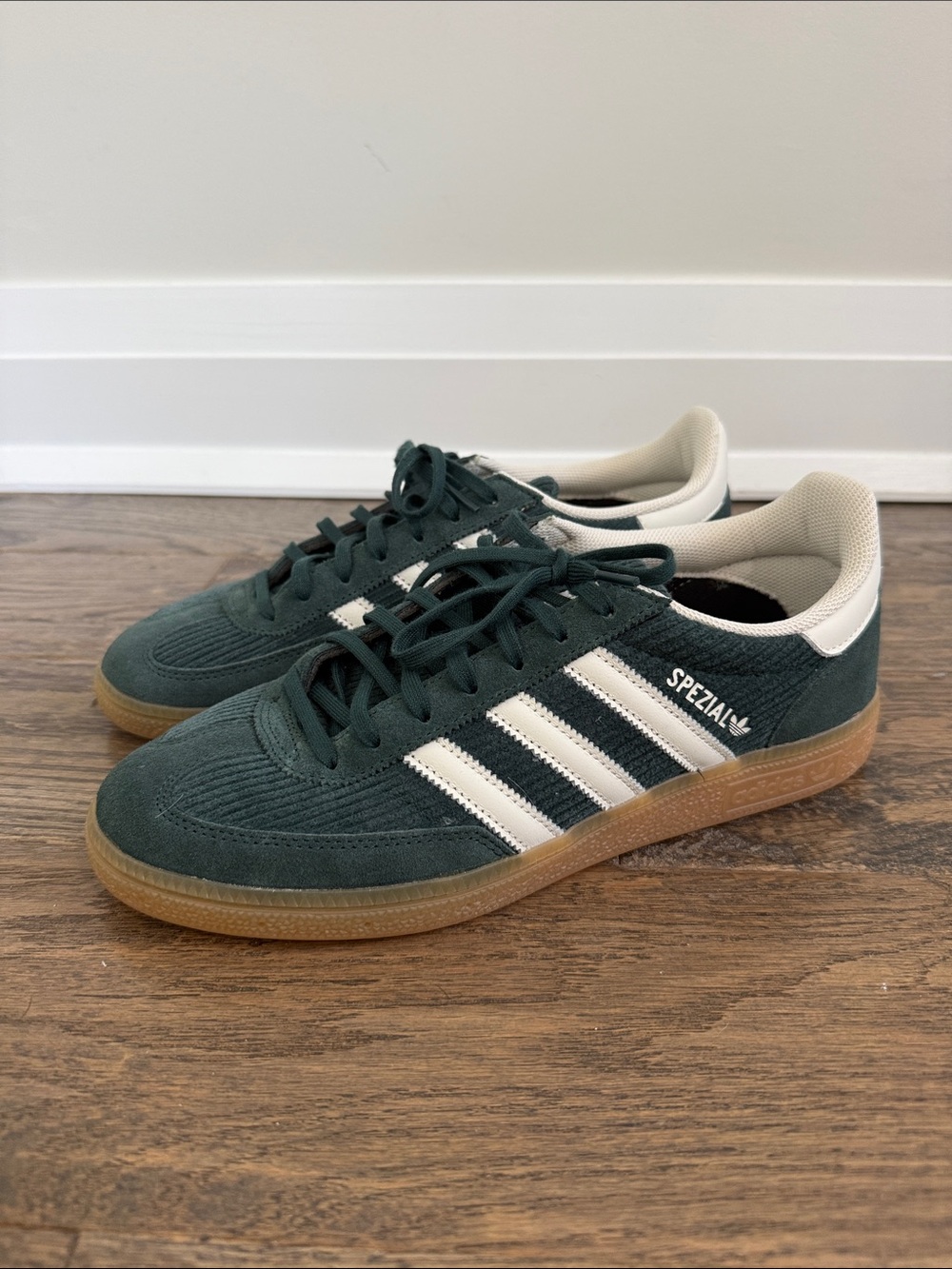 adidas Dark Green Suede Sneakers with Cream Stripes - Picture 4 of 7